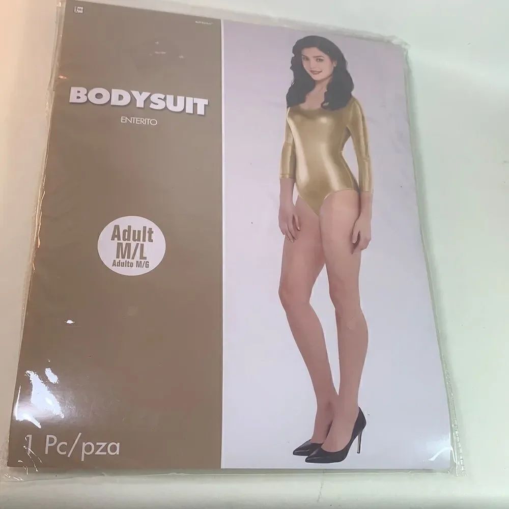 Gold Metallic Women’s Bodysuit Scoop Neck Adult M/L New Adult Novelty Use Only